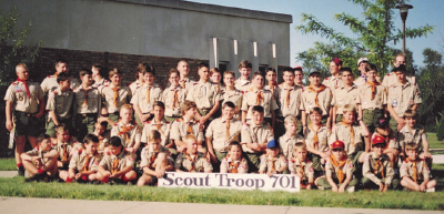 1991 - Troop 701 gathers for a pre-summer camp photo before boarding the bus to Heritage.